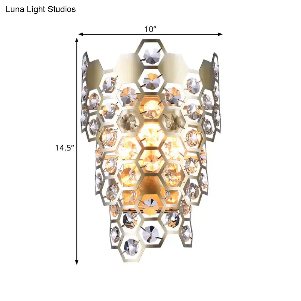 Champagne crystal wall sconce with honeycomb hexagon frame and shimmering gems on Tampa Home & Garden Store