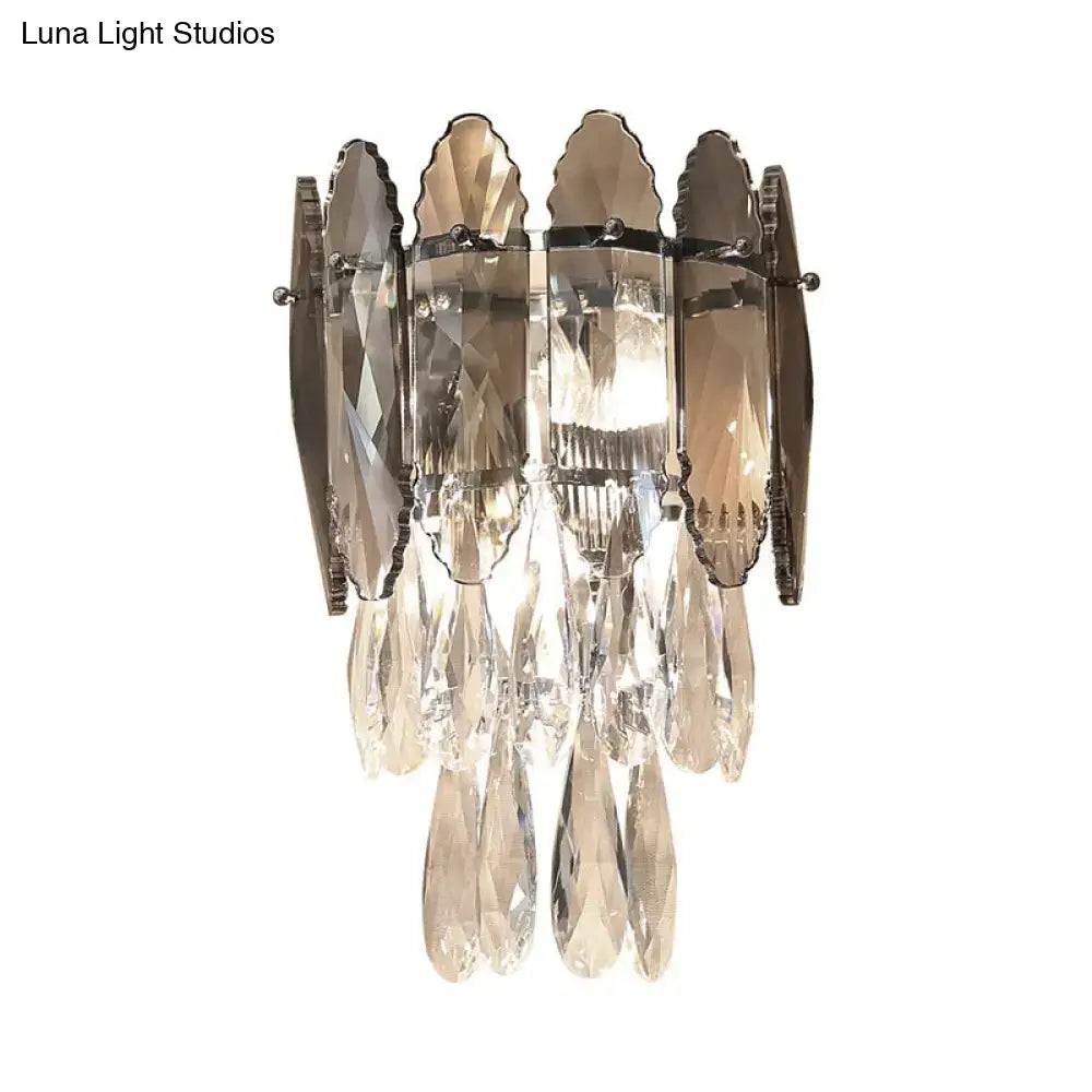 Champagne Crystal Smoke Gray Sconce by Decorbites featuring hanging crystal prisms on Tampa Home & Garden Store