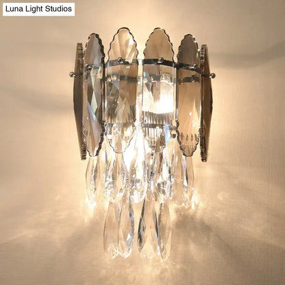 Champagne crystal smoke gray sconce, glass prisms, Decorbites wall light on Tampa Home & Garden Store