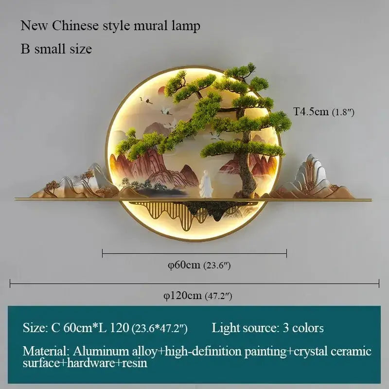 Modern Chinese landscape LED wall lamp by Decorbites with 3D wall art, aluminum, warm glow on Tampa Home & Garden Store