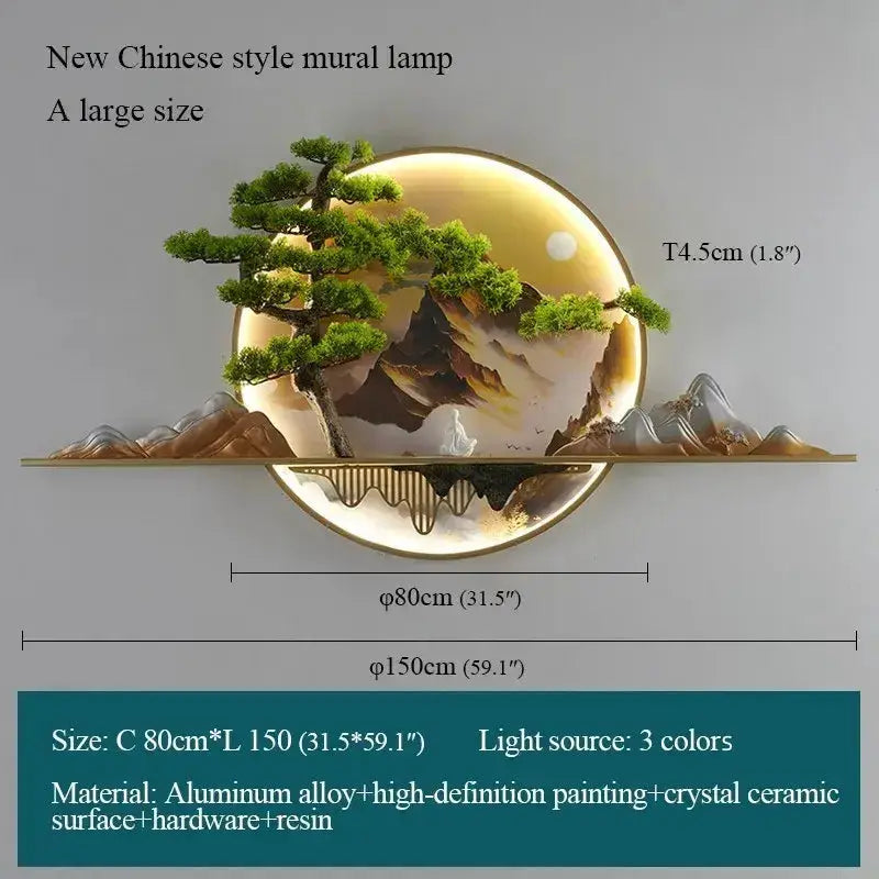 Decorbites 3D LED landscape wall lamp, circular mural pine and mountains on Tampa Home & Garden Store