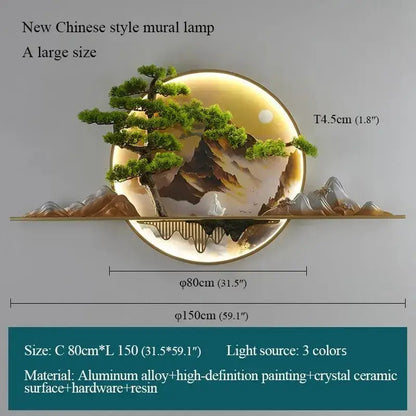 Decorbites 3D LED landscape wall lamp, circular mural pine and mountains on Tampa Home & Garden Store