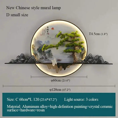 Modern Chinese landscape LED picture lamp wall art with circular 60cm dia Decorbites on Tampa Home & Garden Store