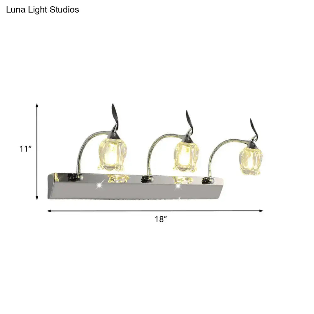 Chrome Crystal 3-bulb vanity light fixture by Decorbites with glass shades on Tampa Home & Garden Store