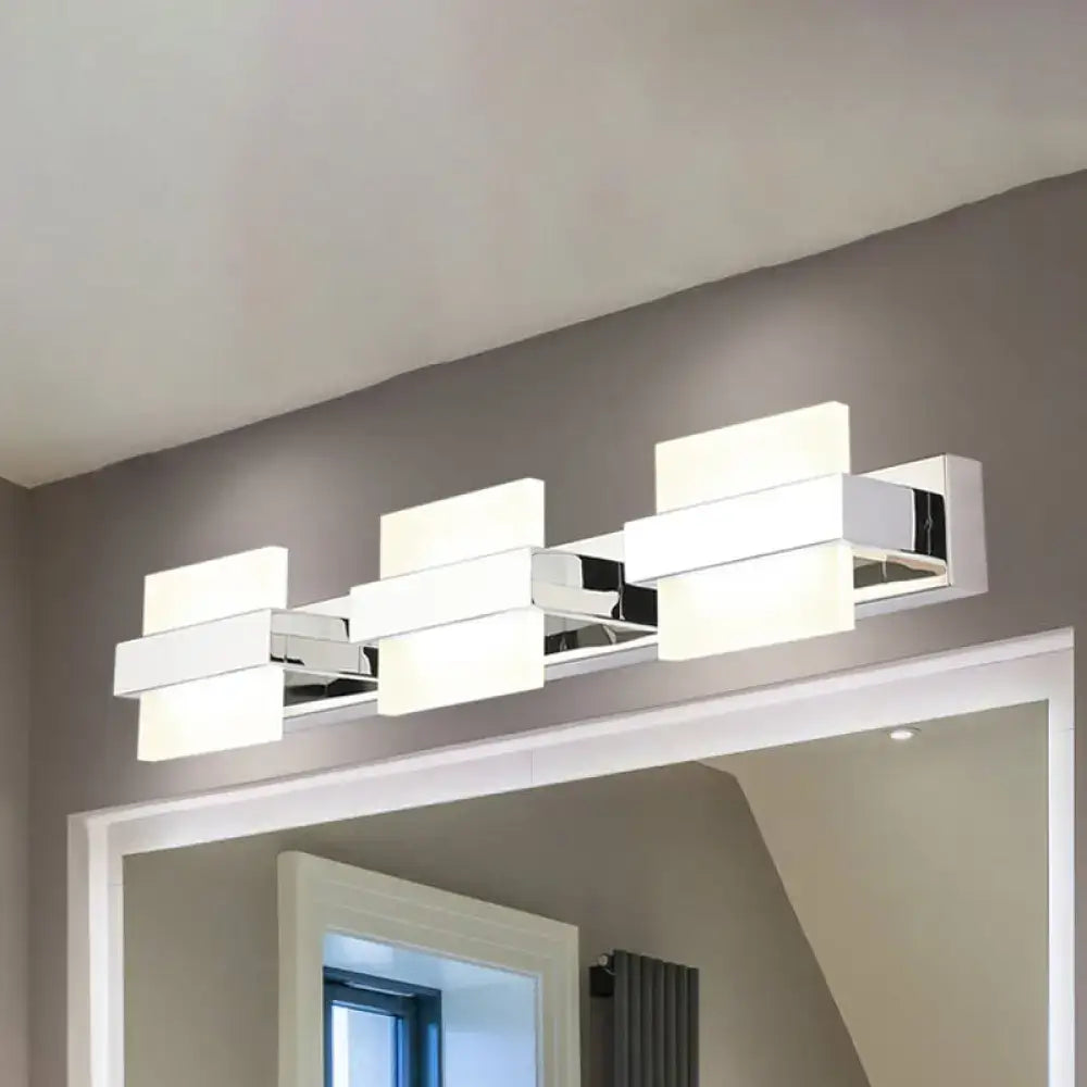 White Acrylic LED Vanity Wall Light: Simple Square Fixture, 3/4 Lights, Bathroom Mirror Lamp