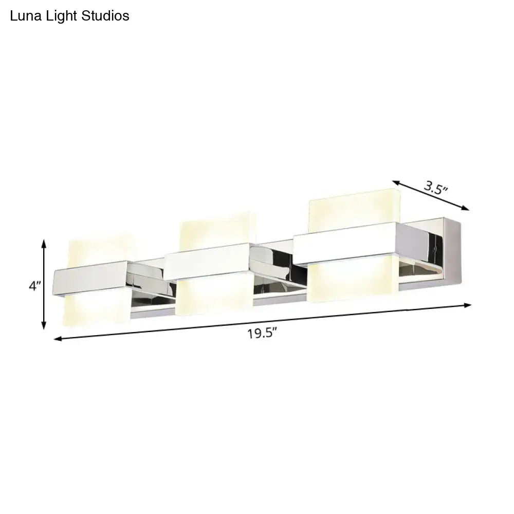 White Acrylic LED Vanity Wall Light: Simple Square Fixture, 3/4 Lights, Bathroom Mirror Lamp