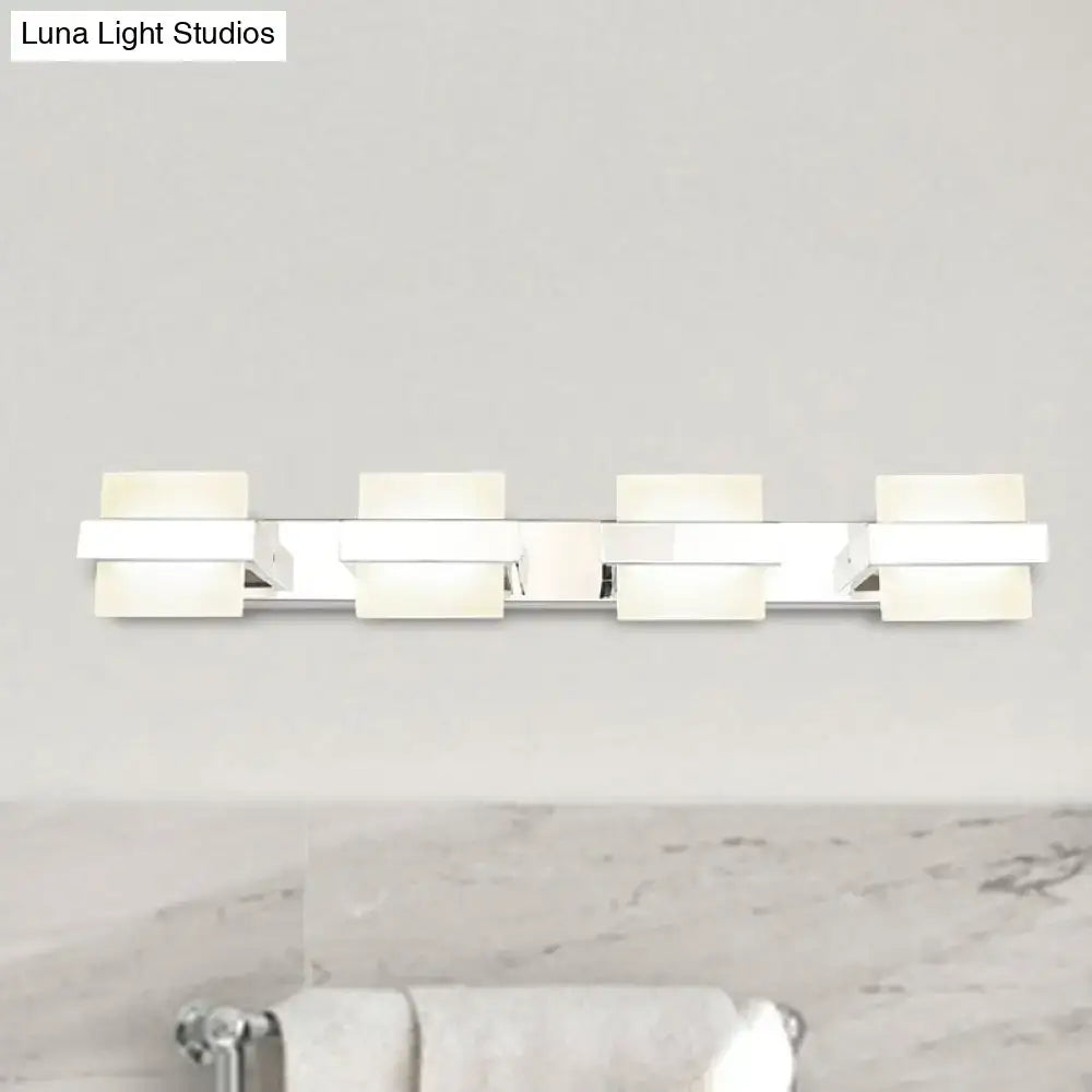 White Acrylic LED Vanity Wall Light: Simple Square Fixture, 3/4 Lights, Bathroom Mirror Lamp