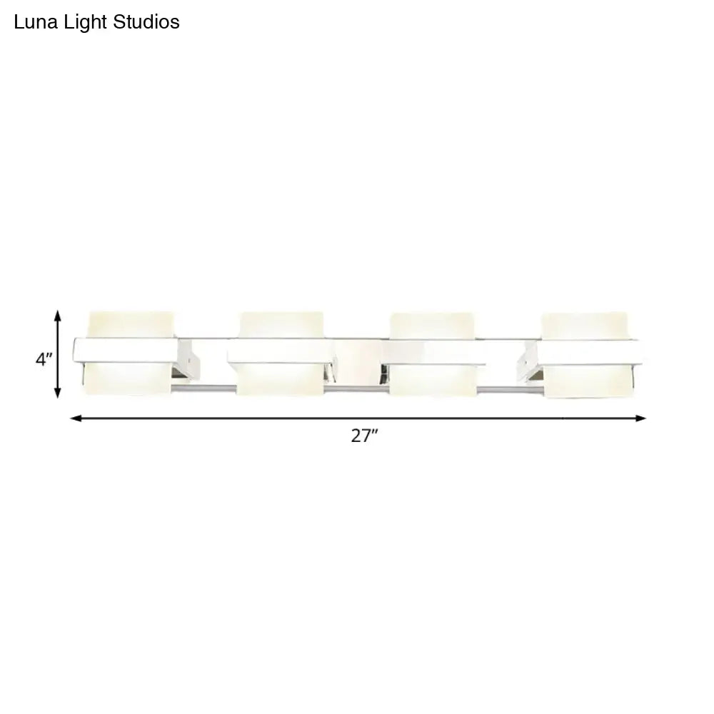 White Acrylic LED Vanity Wall Light: Simple Square Fixture, 3/4 Lights, Bathroom Mirror Lamp