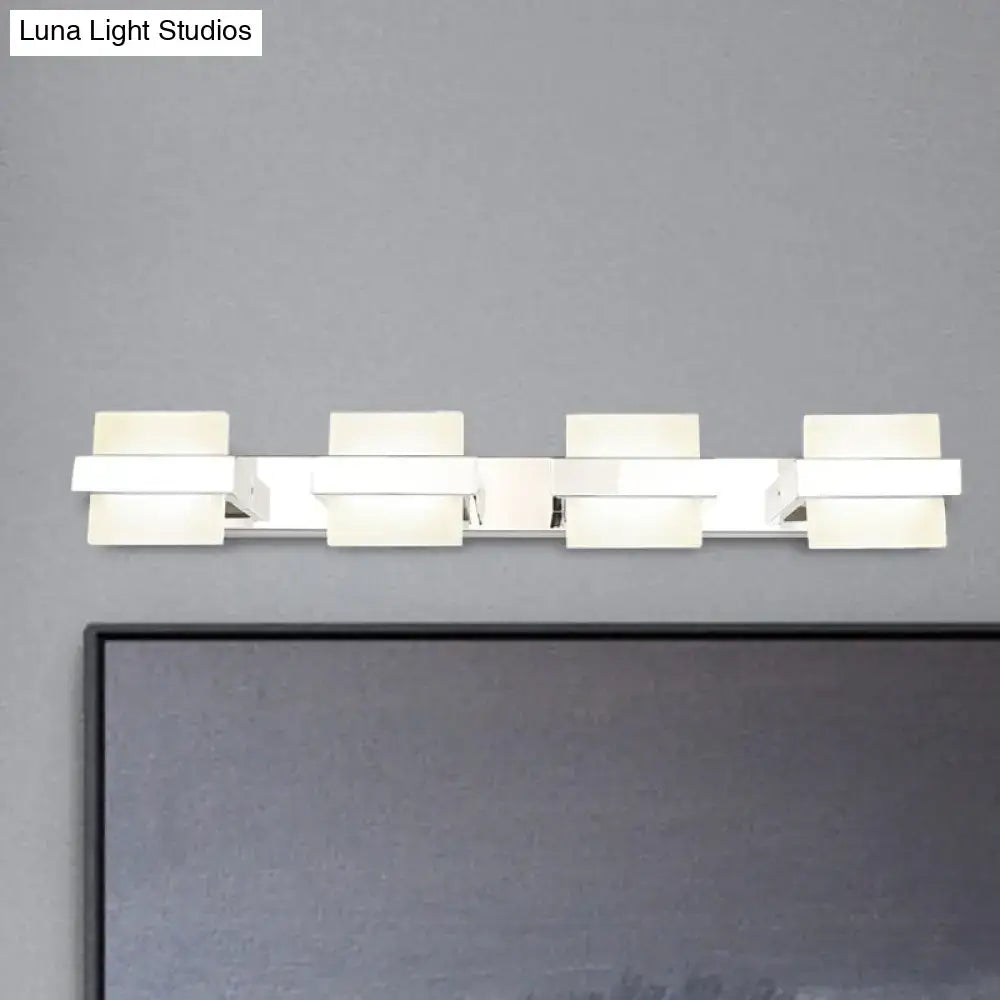 White Acrylic LED Vanity Wall Light: Simple Square Fixture, 3/4 Lights, Bathroom Mirror Lamp