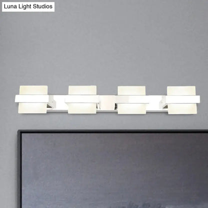 White Acrylic LED Vanity Wall Light: Simple Square Fixture, 3/4 Lights, Bathroom Mirror Lamp