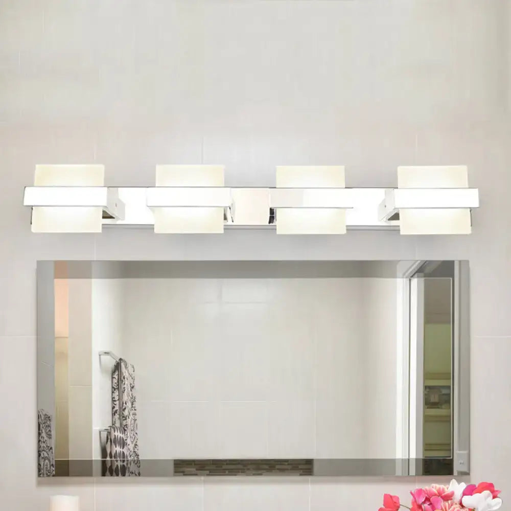 White Acrylic LED Vanity Wall Light: Simple Square Fixture, 3/4 Lights, Bathroom Mirror Lamp