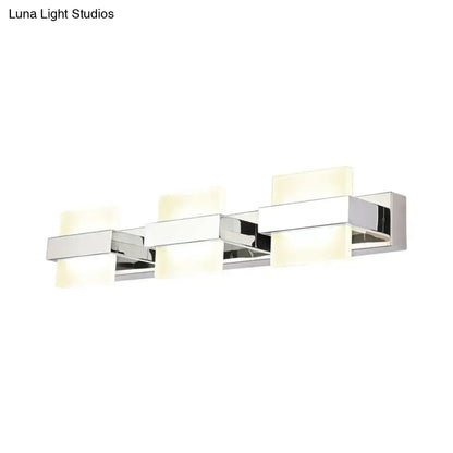 White Acrylic LED Vanity Wall Light: Simple Square Fixture, 3/4 Lights, Bathroom Mirror Lamp