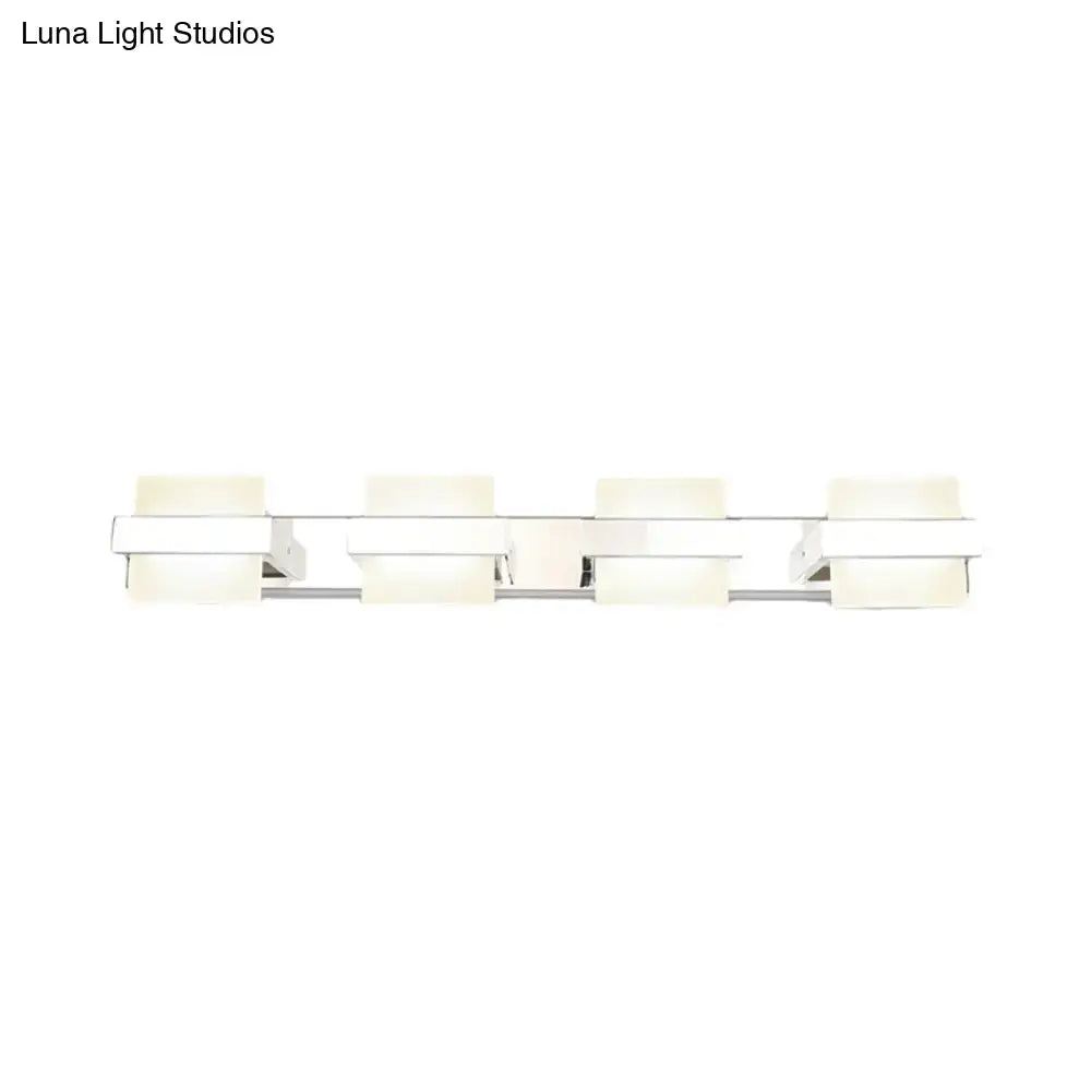 White Acrylic LED Vanity Wall Light: Simple Square Fixture, 3/4 Lights, Bathroom Mirror Lamp