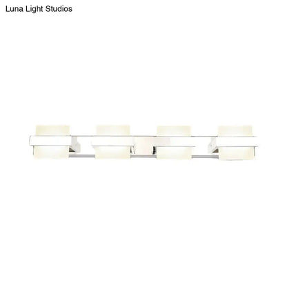 White Acrylic LED Vanity Wall Light: Simple Square Fixture, 3/4 Lights, Bathroom Mirror Lamp