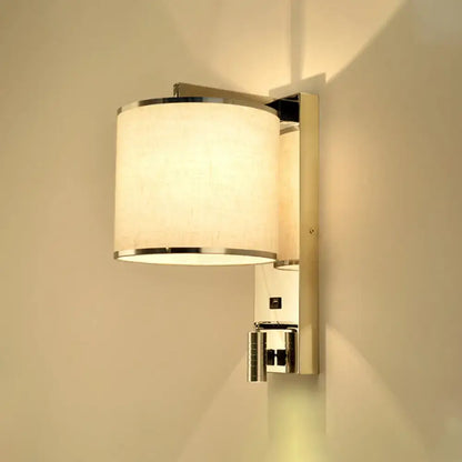 Chrome fabric drum wall sconce by Decorbites with beige shade and polished metal backplate on Tampa Home & Garden Store