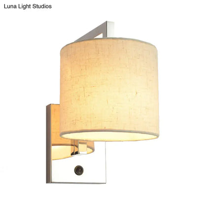 Chrome Fabric Drum Sconce by Decorbites, wall-mounted backplate with beige fabric shade on Tampa Home & Garden Store