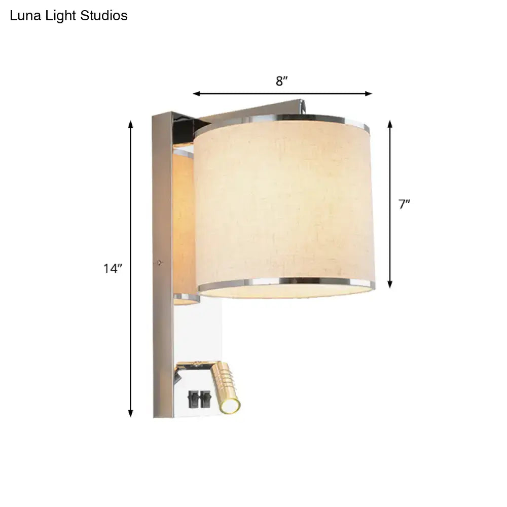 Chrome Fabric Drum Sconce by Decorbites, wall light with beige fabric shade and chrome accents on Tampa Home & Garden Store
