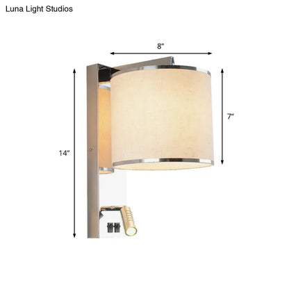 Chrome Fabric Drum Sconce by Decorbites, wall light with beige fabric shade and chrome accents on Tampa Home & Garden Store