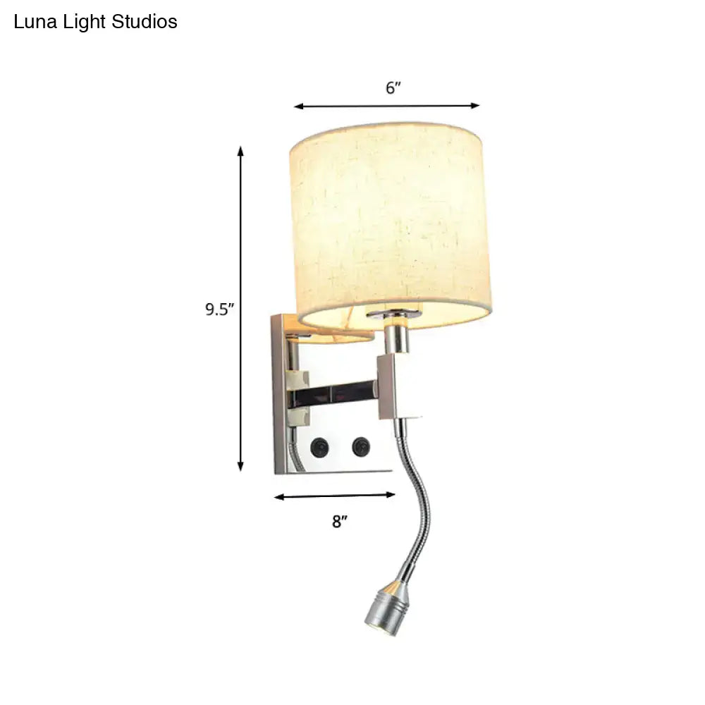 Chrome Fabric Drum Sconce by Decorbites wall light with beige fabric shade plug-in cord on Tampa Home & Garden Store