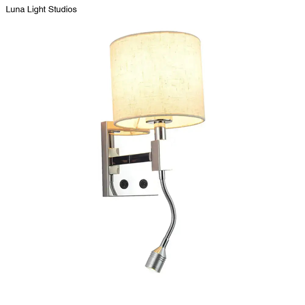 Chrome fabric drum sconce with beige shade and flexible reading lamp by Decorbites on Tampa Home & Garden Store
