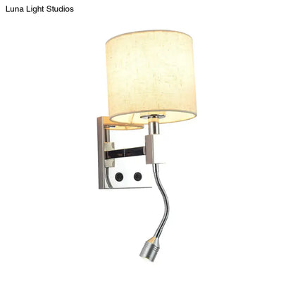 Chrome fabric drum sconce with beige shade and flexible reading lamp by Decorbites on Tampa Home & Garden Store