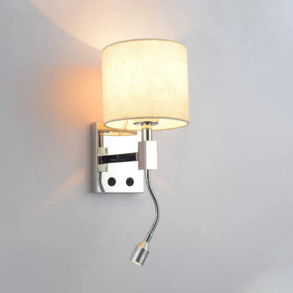 Chrome fabric drum wall sconce with adjustable reading lamp by Decorbites on Tampa Home & Garden Store