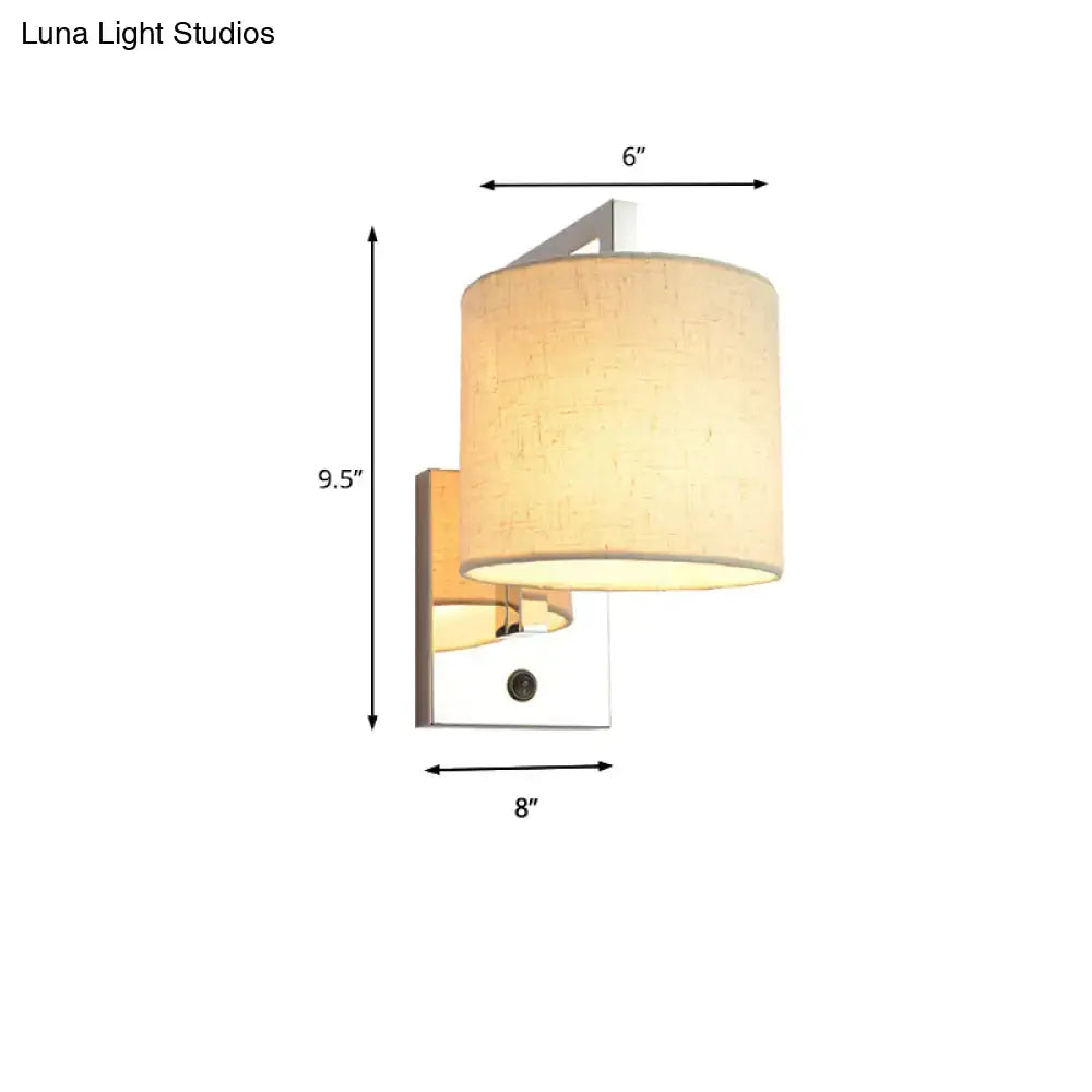 Chrome Fabric Drum Sconce by Decorbites with beige fabric drum shade on chrome wall mount on Tampa Home & Garden Store