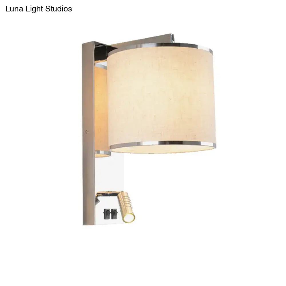 Chrome Fabric Drum Sconce wall light with ivory fabric drum shade and chrome trim on Tampa Home & Garden Store