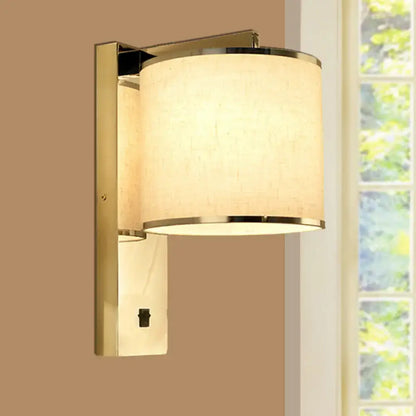 Decorbites chrome fabric drum sconce wall light with beige fabric shade on Tampa Home & Garden Store