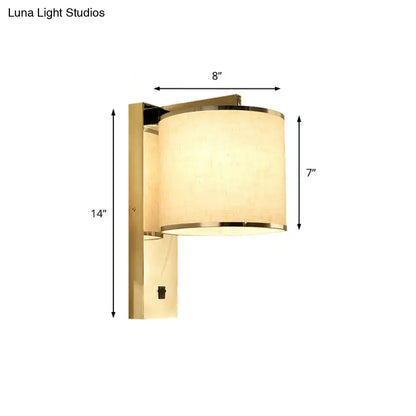 Chrome Fabric Drum Sconce by Decorbites with gold-tone backplate and fabric shade on Tampa Home & Garden Store