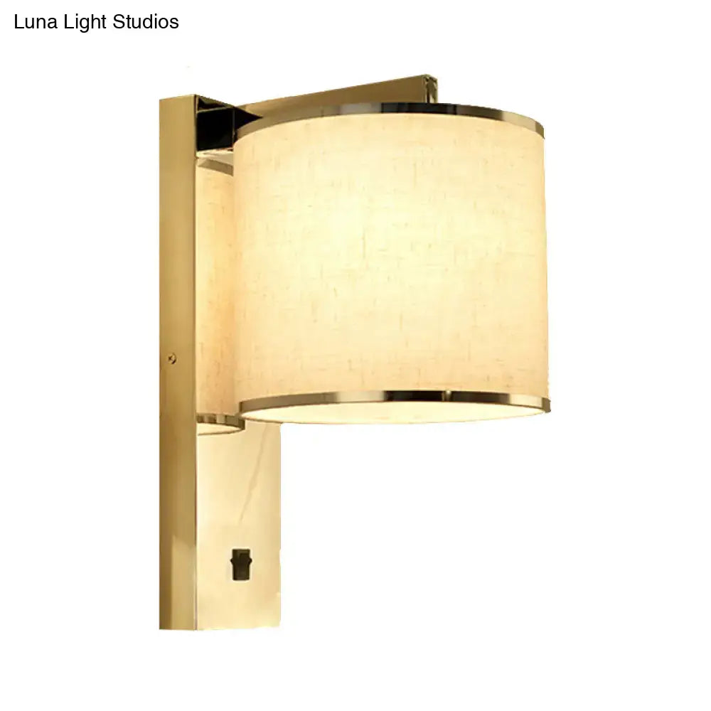 Chrome fabric drum sconce by Decorbites with beige fabric shade, wall-mount on Tampa Home & Garden Store