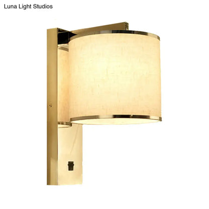 Chrome fabric drum sconce by Decorbites with beige fabric shade, wall-mount on Tampa Home & Garden Store