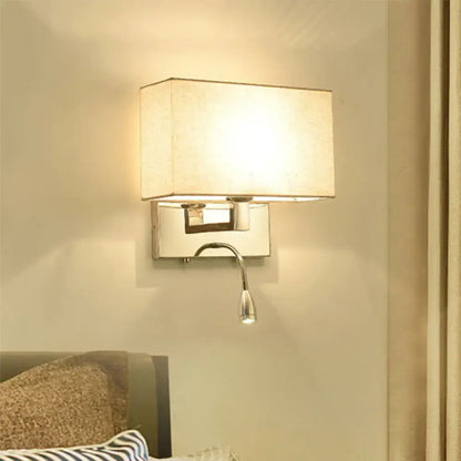 Beige Fabric Shade 10.5-Inch Sconce by Decorbites with chrome backplate and curved arm on Tampa Home & Garden Store