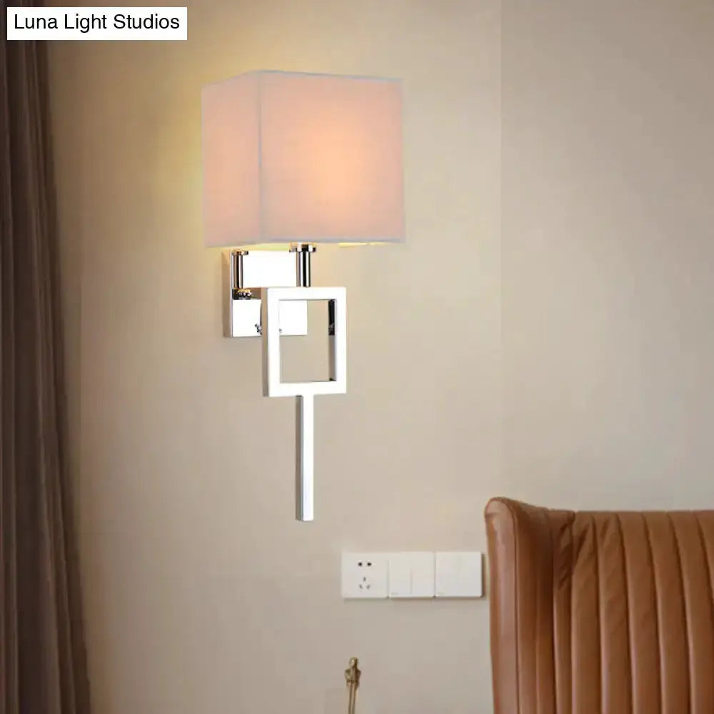 Modern Chrome and Beige Square Sconce Lamp
