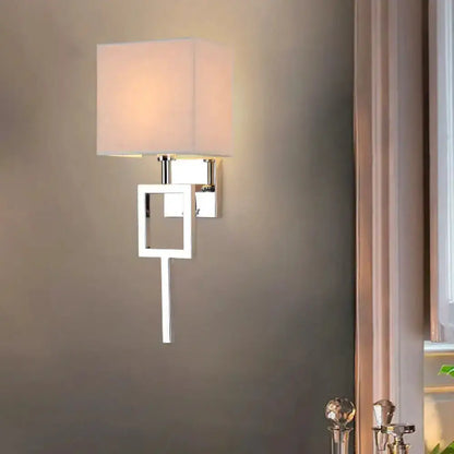 Modern Chrome and Beige Square Sconce Lamp