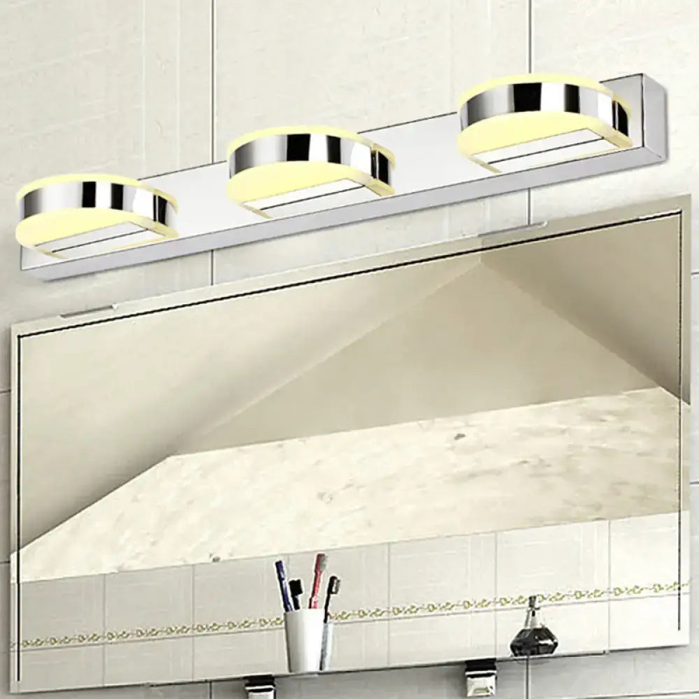 Nickel Geometric LED Light by Decorbites, 3-light chrome ring bar over bathroom mirror on Tampa Home & Garden Store