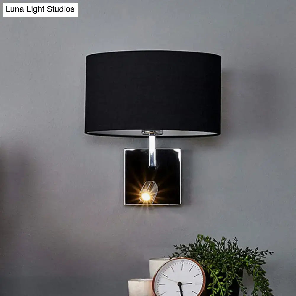 Brown fabric wall sconce with chrome square backplate and exposed bulb Decorbites on Tampa Home & Garden Store