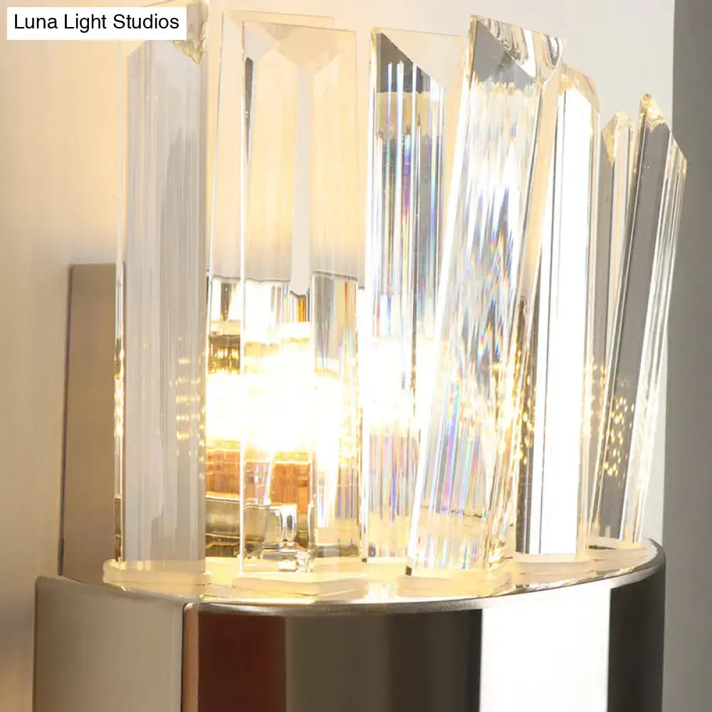 Chrome Crystal Wall Sconce single-bulb design by Decorbites with crystal panels on Tampa Home & Garden Store