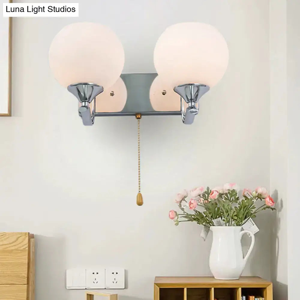 Chrome Cream Glass Pull-Chain Sconce 2-globe chrome finish by Decorbites wall mount on Tampa Home & Garden Store