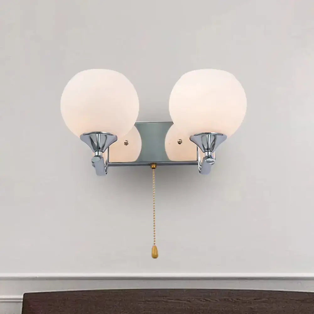 Chrome Cream Glass Pull-Chain Sconce by Decorbites with dual frosted glass globes on Tampa Home & Garden Store