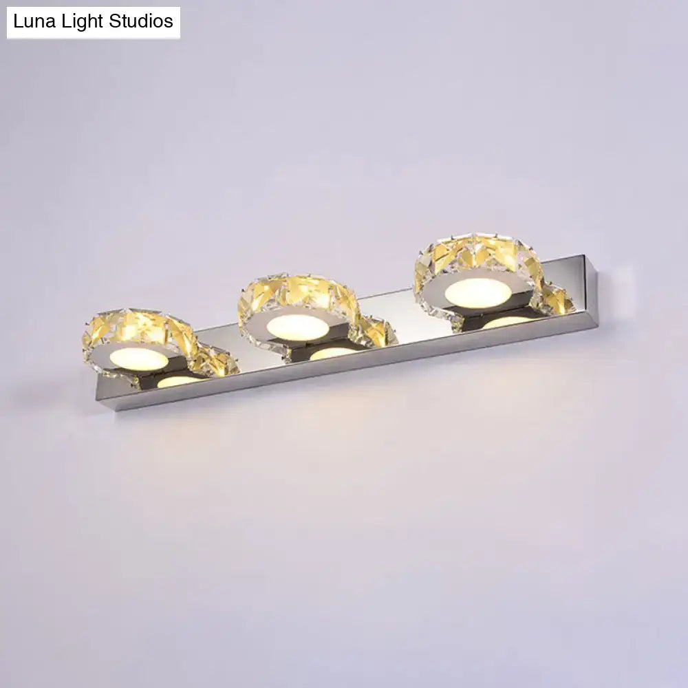 Chrome Gold Crystal Vanity Light with 3 crystal rings on a rectangular chrome bar, Decorbites on Tampa Home & Garden Store