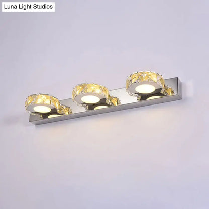 Chrome Gold Crystal Vanity Light with 3 crystal rings on a rectangular chrome bar, Decorbites on Tampa Home & Garden Store