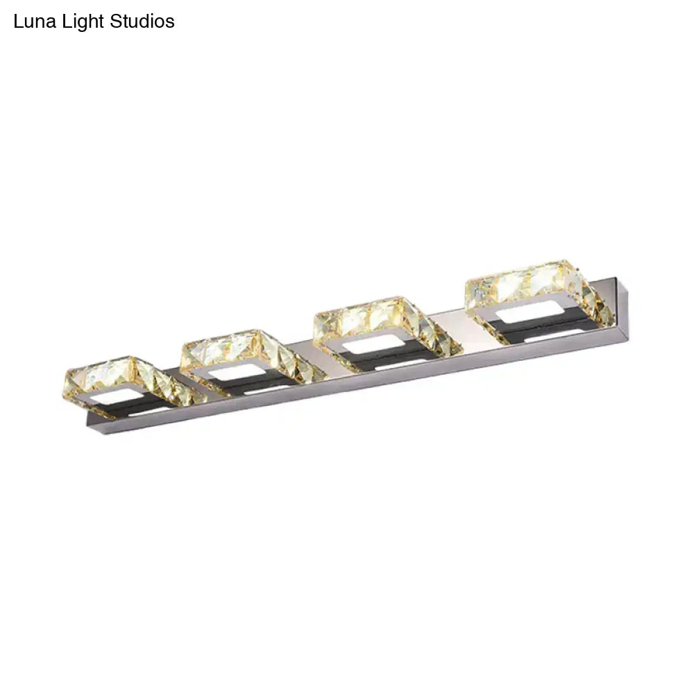 Chrome Gold Crystal Vanity Light by Decorbites with four square crystal rings on a chrome bar on Tampa Home & Garden Store