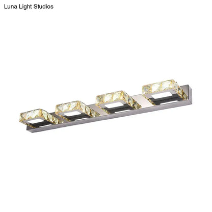 Chrome Gold Crystal Vanity Light by Decorbites with four square crystal rings on a chrome bar on Tampa Home & Garden Store