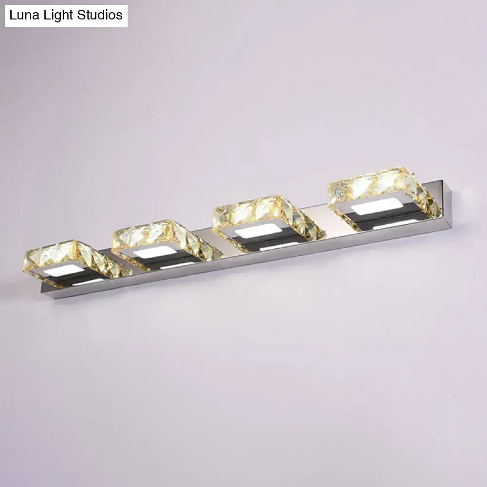 Decorbites chrome gold crystal vanity light bar with four square crystal blocks on Tampa Home & Garden Store