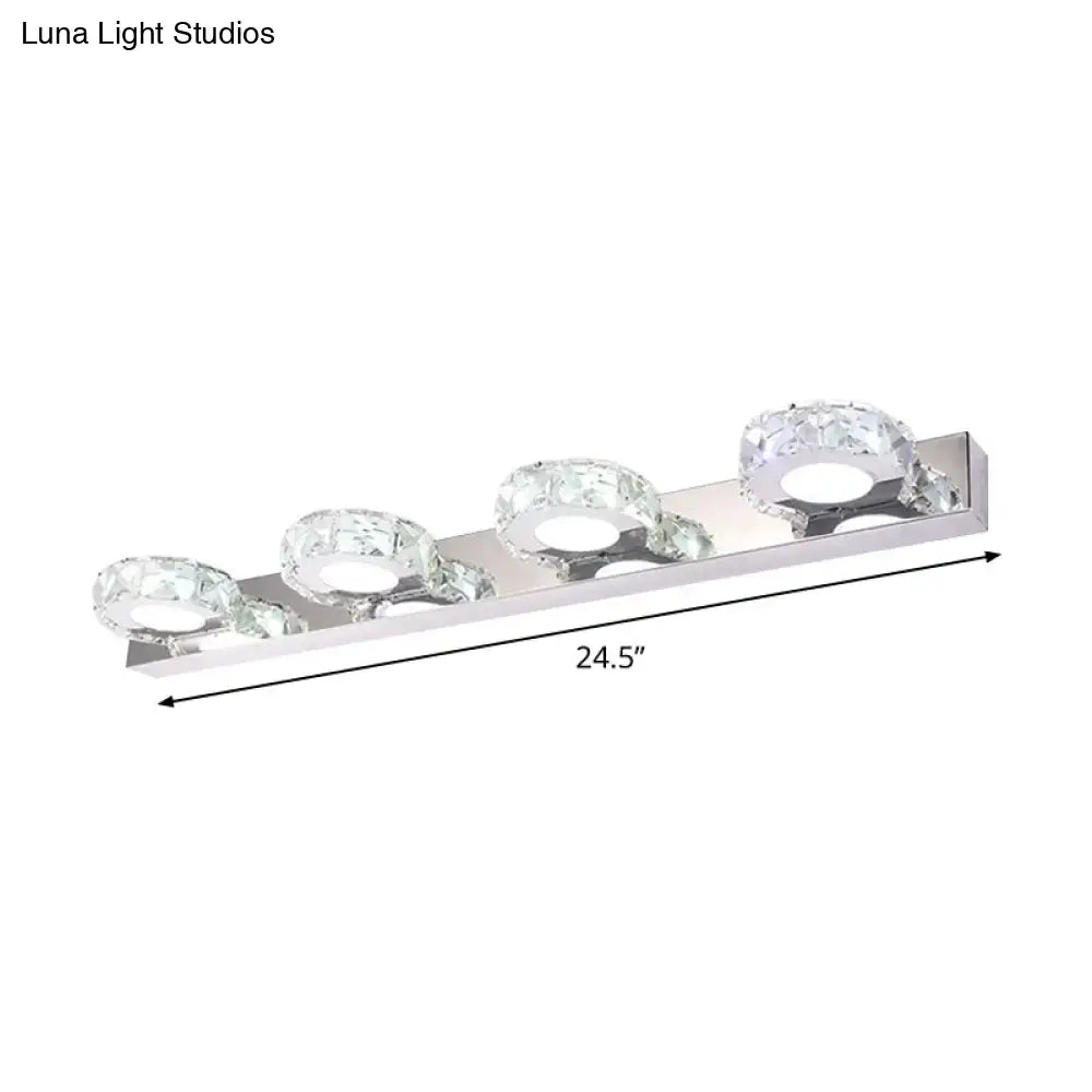 Chrome Gold Crystal Vanity Light with four crystal rings on a 24.5-inch bar on Tampa Home & Garden Store
