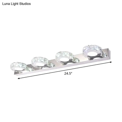 Chrome Gold Crystal Vanity Light with four crystal rings on a 24.5-inch bar on Tampa Home & Garden Store