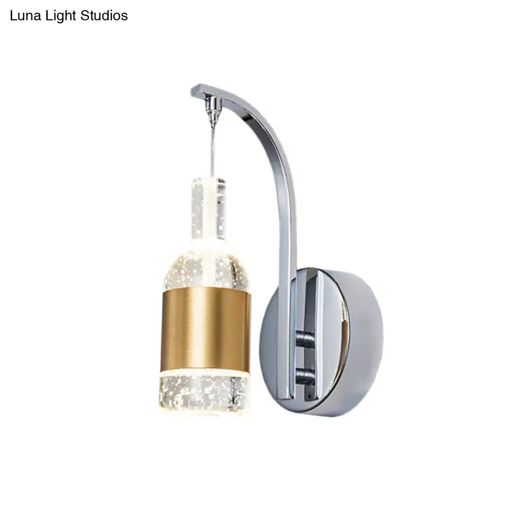 Chrome Crystal Wine Bottle Sconce arm with glass bottle and gold band by Decorbites on Tampa Home & Garden Store
