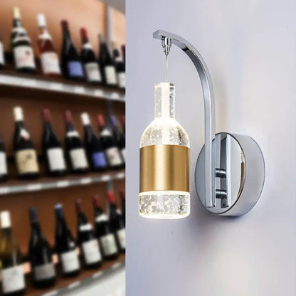 Chrome Crystal Wine Bottle Sconce by Decorbites; chrome finish with gold band bottle shade on Tampa Home & Garden Store