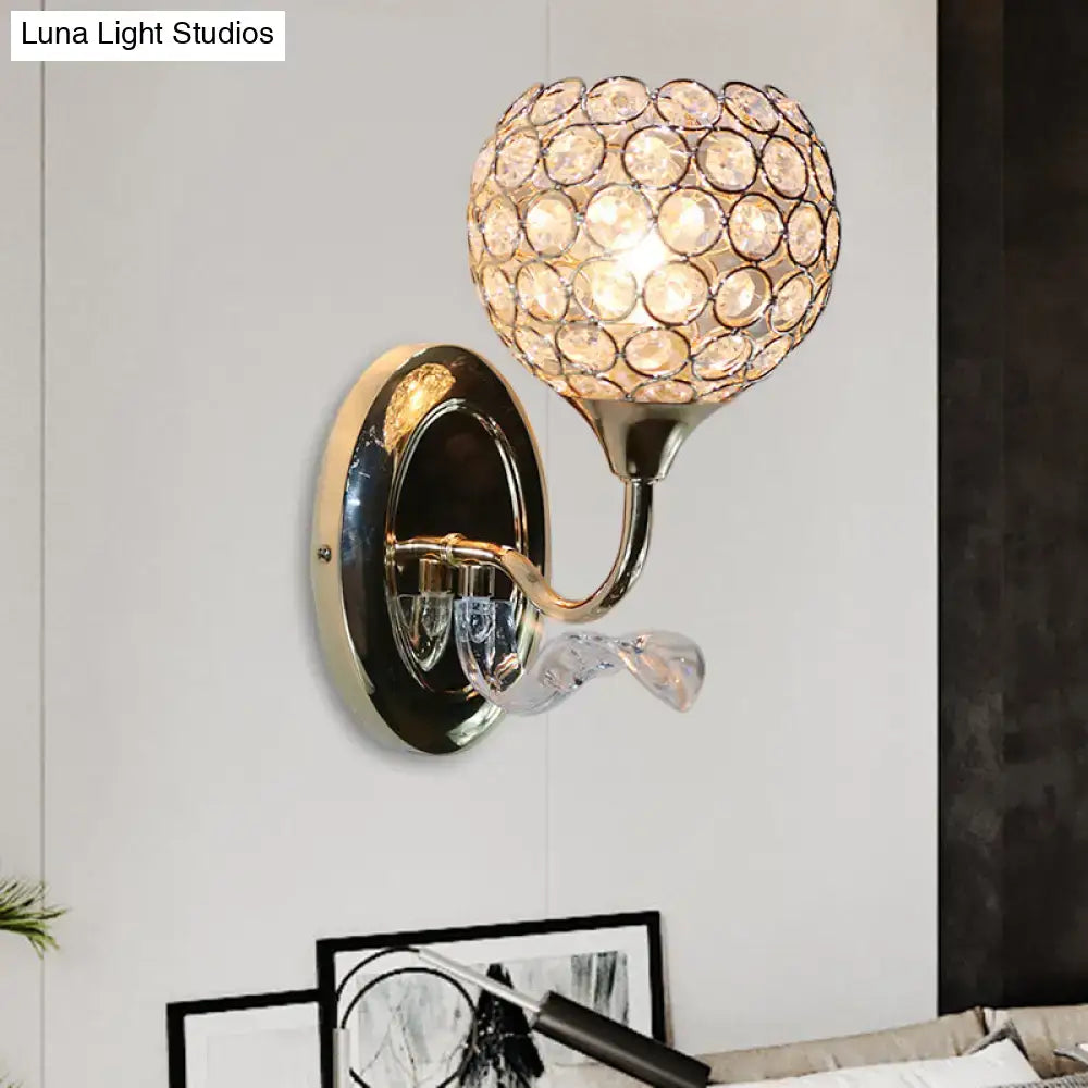 Blue Crystal Globe Premium Sconce by Decorbites, chrome metal arm with crystal globe shade on Tampa Home & Garden Store